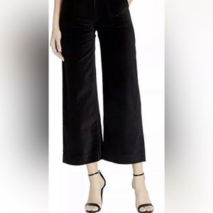 Frye Nadia Black Velvet Cropped Wide Leg Pants Size 27 Cotton Pockets Velour